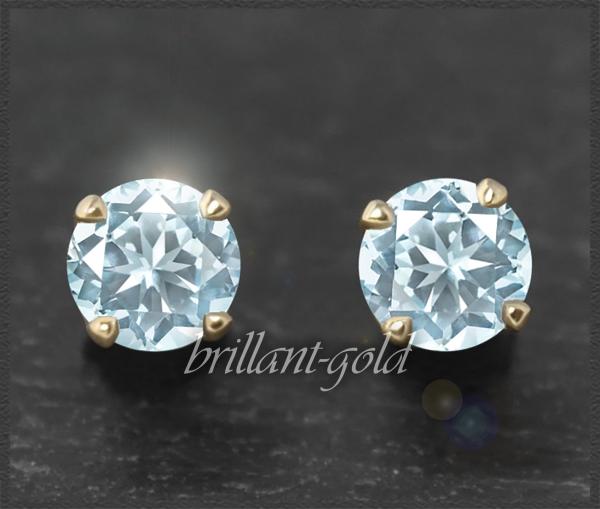 Preview: Ohrstecker 585 Gold Aquamarin hellblau 4,5,6,7mm